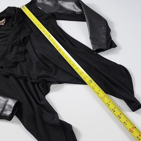 Danier Women's Black Italian Leather Jersey Wrap Waterfall Cardigan Size 2XS - Picture 11 of 12